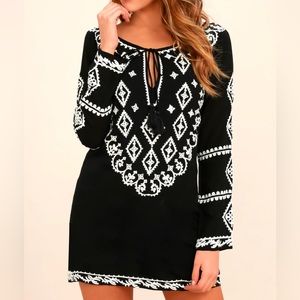 Lulus Black & White Embroidered Mini Dress